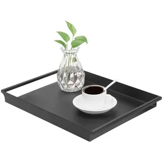 MyGift Dekoratives Serviertablett - Vintage Stil Matt Schwarz Metall Ottoman Couchtisch/Schminktisch Tablett mit Eleganten Abgerundeten Ausschnittgriffen