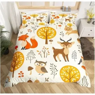 220 X 240 Cm, Tierbettwäsche-set, Bettbezug Mit Hirschmotiv, Fuchs-print, Niedliche Kinderbettwäsche, Waldtiere