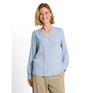 Langarmbluse TOM TAILOR "Regular", Damen, Gr. 38, blau (kentucky blau), Web, Obermaterial: 100% Viskose, unifarben, regular fit hüftbedeckend, Rundhals, 1-Knopf-Manschette, Blusen, Sommerbluse im Tunika-Style - Viskose