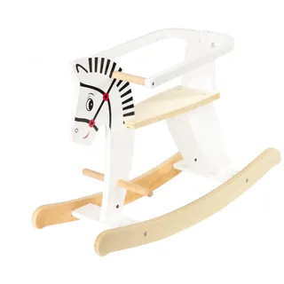 Mamabrum Holz-Schaukelpferd, Mitwachsend für Babys & Kleinkinder, Abnehmbarer SchutzbüGel, Weiß - Sicheres Schaukeltier mit Geländern, bis 25 kg, 68x48x26,5 cm