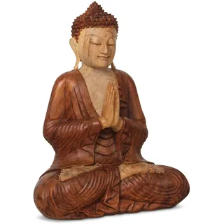 livasia Buddha Figur aus Holz 50cm hoch – Balinesische Handwerkskunst – Buddha Deko Figuren aus Suarholz, einzigartiger hell-dunkel Kontrast, traditionelle Handarbeit, jedes Stück EIN Unikat