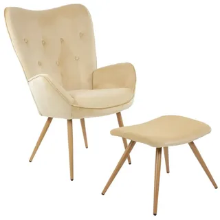 Albatros Ohrensessel York Samt 67 x 100 x 67 cm Beige mit Hocker