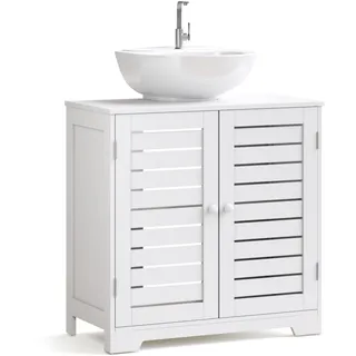 Mondeer Waschbeckenunterschrank, Unterschrank Badezimmerschrank mit 2 Lamellentüren Ablage Holz Moderne Stil, 60 x 60 x 30 cm, Weiß