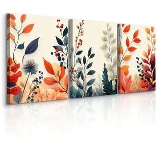Muralo Leinwandbilder, Rot, Grün, Beige, Braun, Orange, Textil, Baum/Pflanze/Natur, Rechteckig, 90x40 cm, Bilder und Zubehör, Wandbilder, Bilderset