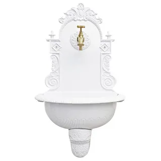 Aubaho Dekoobjekt Brunnen 72cm Wandbrunnen weiss Alu Waschbecken im Nostalgie Antik-Stil weiß