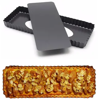 Rechteckige Quiche Pan mit Abnehmbarem, Rechteckige Form für Quiche und Kuchen, 36 * 14 * 3 cm Tarteform mit Hebeboden, Quicheform mit Hebeboden, für Kuchen, Quiches, Muffins und Kekse (Schwarz)