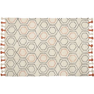 Beliani, Teppich, Teppich Baumwolle beige / orange 160 x 230 cm geometrisches Muster Kurzflor HAJIPUR (160 x 230 cm)