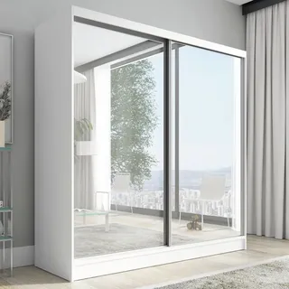 A&J MöbelLand Schwebetürenschrank Ivar 200 x 215 x 59,5 cm Weiß