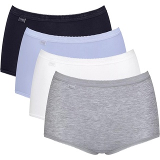 SLOGGI Slip 4er Pack Basic+ Maxi C4P, Unterwäsche, Baumwolle, Spitze, Logo, einfarbig Schwarz/Weiß/Grau/Blau 2XL