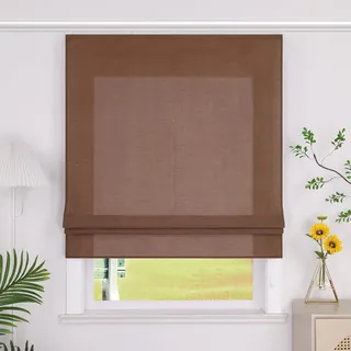 SCHOAL Raffrollo mit Klettband Einfarbige Vorhänge Wohnzimmer Gardine Blickdicht Raffgardine Fenster Rollo 1 Stück BxH 120x140cm Braun