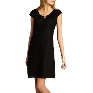 Caspar Sommerkleid SKL020 knielanges Damen Sommer Leinenkleid mit eleganter Metallspange Luftig leicht, figurumspielende Form, mit seitlichem Jersey-Einsatz schwarz XXL - DE44 UK16 IT48 ES46 US14