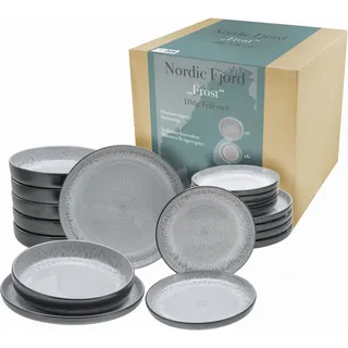 Teller-Set CREATABLE "Nordic Fjord" Geschirr-Sets Gr. 18 tlg., grau Teller-Set je 6 Speiseteller 26 cm, Suppenteller 22,5 Dessertteller 19,5 cm