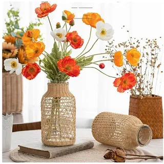 LuxusKollektion Dekovase Glasvase Rattan Boho Landhausstil Groß (1 St) beige