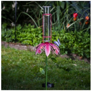 MARELIDA LED Solarleuchte LED Solar Regenmesser Schmetterling rosa Blume Gartenstecker 84cm, LED Classic, warmweiß (2100K bis 3000K) grün