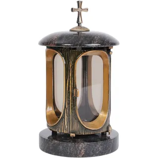 Grab-Lampe Aurora Grab-Schmuck Friedhof-Licht Leuchte Kreuz Granit Alu-Guss Gold