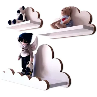 MOLILAND 3er Set Wandregal Kinderzimmer Weiß | Babyzimmer Wolkenregal für Bücher, Spielzeug, Dekoration | Regal Wolke aus Holz | Skandinavischen Stil | Schweberegal Wanddeko MINORKA- Elegance
