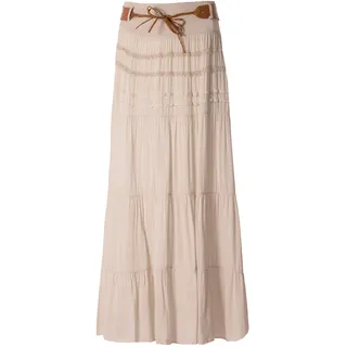 Eitex Zauberhafter Retro Maxirock Damen Sommer Rock Größe 34/36 bis Größe 50/52 verfügbar Langer Maxirock Strandrock Sommerock lang Gürtel Amber Boho Retro Maxirock (beige, 48/50) - 48-50