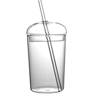 Angoily Glasbecher mit Deckel und Strohhalm - klare ästhetische Tassen Boba Tasse - Glas Wasserflaschen Wiederverwendbarer Becher mit Deckel und Strohhalm für Bubble Tee Saft Eiskaffee