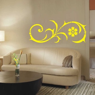 INDIGOS UG Wandtattoo/Wandaufkleber-e21 abstraktes Design Tribal/schöne minimalistische Blumenranke mit Punkten und großer Blüte- Gelb, Vinyl, 40 x 15 x 1 cm