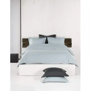 De Witte Lietaer Bettwäsche Zygo Ice Blue Bettbezug + 1 Kissenbezug mit Lenkrad gekämmte Baumwolle blau himmelblau 140 x 220 cm