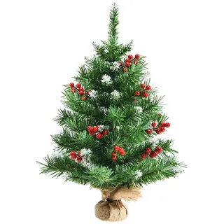 KOMFOTTEU Künstlicher Weihnachtsbaum Mini, mit roten Beeren & Schnee, 60 cm 60 cm