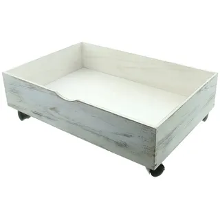 Dekoleidenschaft Bettschubkasten Bettschublade "Shabby" weiß, Bettkasten Schublade mit Rollen Schublade, Unterbettkommode, Schubkasten, Staukasten, Bettkasten, Bett Auszug weiß