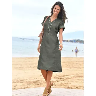 Sommerkleid CASUAL LOOKS "Kleid", Damen, Gr. 38, Normalgrößen, grün (hellkhaki), 100% Lyocell, unifarben, knielang, V-Ausschnitt, Kleider Sommerkleid