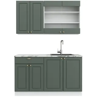 Vicco Küchenzeile Fame-Line 140 cm Grün-Gold Landhaus/Weiß