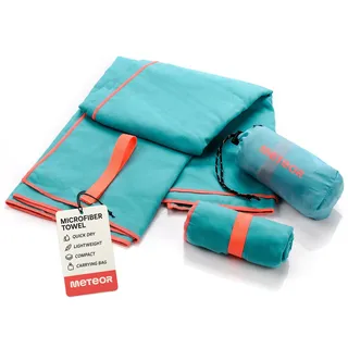meteor Mikrofaser Sporthandtuch M 50x90 cm, Fitness Gym, Türkis | Handtuch und Sporttuch fürs Fitnessstudio, Yoga und Sauna, auch als Reisehandtuch, schnelltrocknend mit Packbeutel