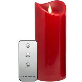 Tronje 23cm LED Kerze mit Timer u. Fernbedienung - Leuchtdauer 1000 Std. Echtwachskerze mit beweglicher Flamme Rot