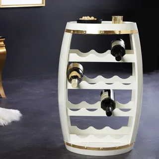 Weinfass BODEGA WHITE - 65cm - weiß gold - Pinie - Flaschenregal - 14 Flaschen
