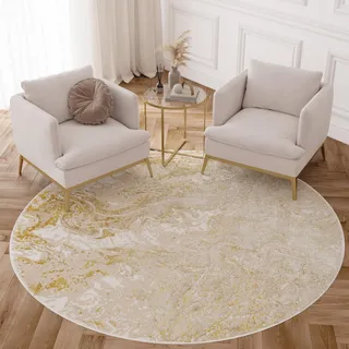 TAPISO Crystal Rund Teppich Kurzflor Glänzend Beige Gold 80 x 80 cm