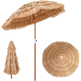 GOPLUS Sonnenschirm Hawaii, Ø 155 cm PP Strohschirm, Strandschirm