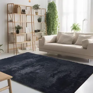 STGAO Teppich Schlafzimmer 180 x 230 cm Anti-Rutsch Unterseite Schlafzimmer Bettvorleger Felloptik für Wohnzimmer Schlafzimmer Kinderzimmer Küche, Schwarz