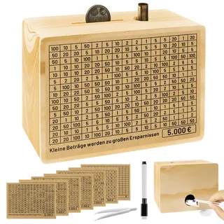 YIYICO Spardose Holz mit Zähler Sparboxen mit Zahlen Ankreuzen Sparschwein | Nicht zum Öffnen Deine Sparbüchse mit Sparziel 500 1,000 2,000 3,000 5,000 10,000 Euro für Erwachsene und Kinder