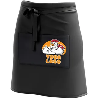 Ferocity Kurze Personalisierte Schürze Kellnerschürze Vorbinder mit Buntem Namen Firmenlogo personalisiert mit Taschen für Bistro Restaurant, Schwarz mit Buntem Logo [074]