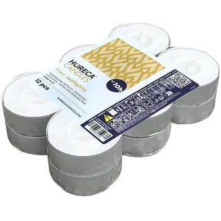 Horeca Candles – Maxi Teelichter weiß – unparfümiert – 12 Stück – große Teelichter 57 x 22 mm – Brenndauer 10 Stunden – Tee Light Wachs auslaufsicher – 1 Set mit 12 Teelichtern