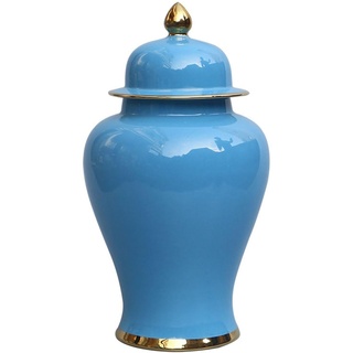 Fine Asianliving Chinesischer Vase mit Deckel Porzellan Blau Handgefertigt D21xH36cm China Dekorative Vase Blumenvase Orientalische Keramik Vase
