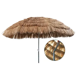 INDA-Exclusiv Hawaii Strandschirm Sonnenschirm Strand Schirm Sonnenschutz Gartenschirm Bastschirm Sonnenschutz knickbar Polyester Braun Ø1,6m