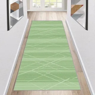 Siunwdiy Teppich läufer Flur küche rutschfest Waschbar Hellgrün Küchenläufer Lang Modernes Korridor -Teppichläufer Brücken Teppich Läufer Küchenteppich Meterware Anpassbar,Light Green,60x160cm