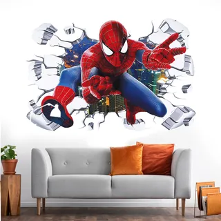 Spider Boy 3D Wandtattoo Kinderzimmer, Spider-man Muursticker 60X40cm Spiderm-an Wandtattoo für Kinderzimmer, Wohnzimmer Wanddekoration Wandaufkleber (D)