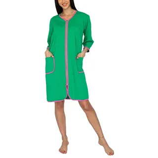 Aquarti Damen Bademantel Morgenmantel mit Reißverschluss Hausmantel Leicht 3/4 Ärmel, Farbe: Grün, Größe: 4XL - 4XL