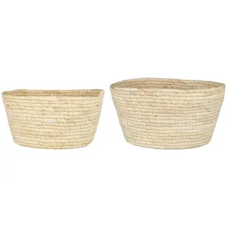 Ib Laursen Dekokorb Ib Laursen - 2er Korb Set Dekokorb Körbe Dekokörbe Rund Creme 37005-02