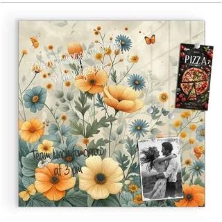 Primedeco Magnettafel Glas Blumenwiese Pinnwand Whiteboard beschreibbar, (Inklusive Stift, Magnete und Montagematerial, 1-tlg., 9 verschiedene Größen), Magnetisch und Beschreibbar 50 cm x 50 cm