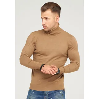 Rollkragenpullover BEHYPE "TIBERIUS", Herren, Gr. M, beige, 50% Baumwolle, 30% Polyester, 15% Viskose, 5% Elasthan, unifarben, normal, hoch geschlossener Ausschnitt, Pullover Rollkragenpullover, im modischen Slim Fit-Schnitt