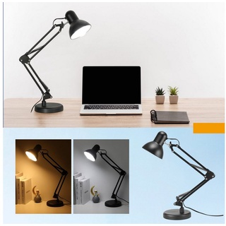 iscooter Schreibtischlampe LED Schreibtischlampe, verstellbare Klemmleuchte mit Gelenkarm, LED fest integriert, Leselampe mit E27 Fassung, für Büro, Arbeitszimmer und Schreibtisch schwarz