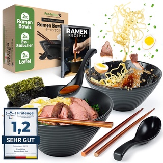 PandaBaw® 2x Ramen Schüssel Set [KERAMIK] - Premium Suppenschüssel, Ramen Bowl - [+REZEPTE] - Traditionell Asiatisches Japanisches Geschirr Set
