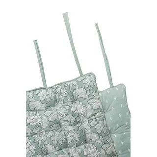 Tranquillo Sitzkissen BLOSSOM CHARM türkis 40x40x4 cm Bio-Baumwoll-Bezug Bänder zum Fixieren, Stuhlkissen mit recycelter Baumwollfüllung und beidseitigem Design grün
