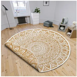 HANSE Home Teppich Lilja Wendeteppich, rund, Höhe: 5 mm, In-& Outdoor, beidseitig, Wetterfest, Balkon, Garten, Wohnzimmer gelb Ø 140 cm x 5 mm