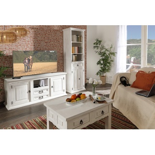 Landhausstil Lowboard TV-Tisch Fernsehschrank - weiß - Massivholz - Pinie